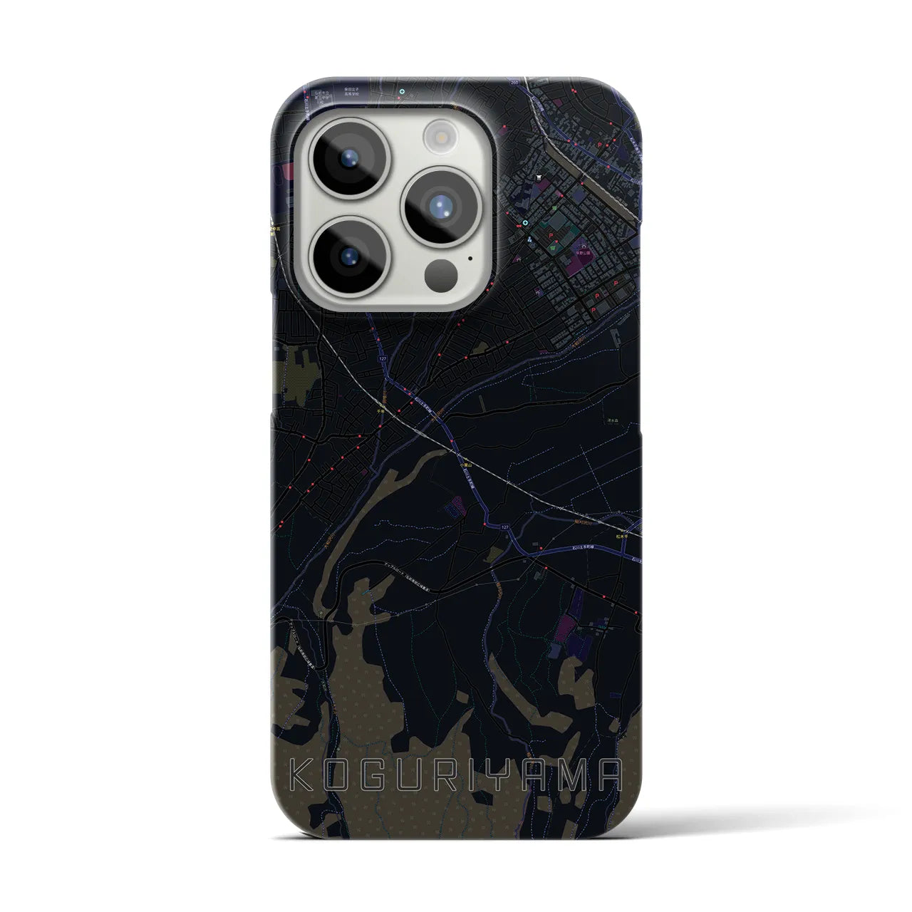 【小栗山】地図柄iPhoneケース（バックカバータイプ・ブラック）iPhone 15 Pro 用