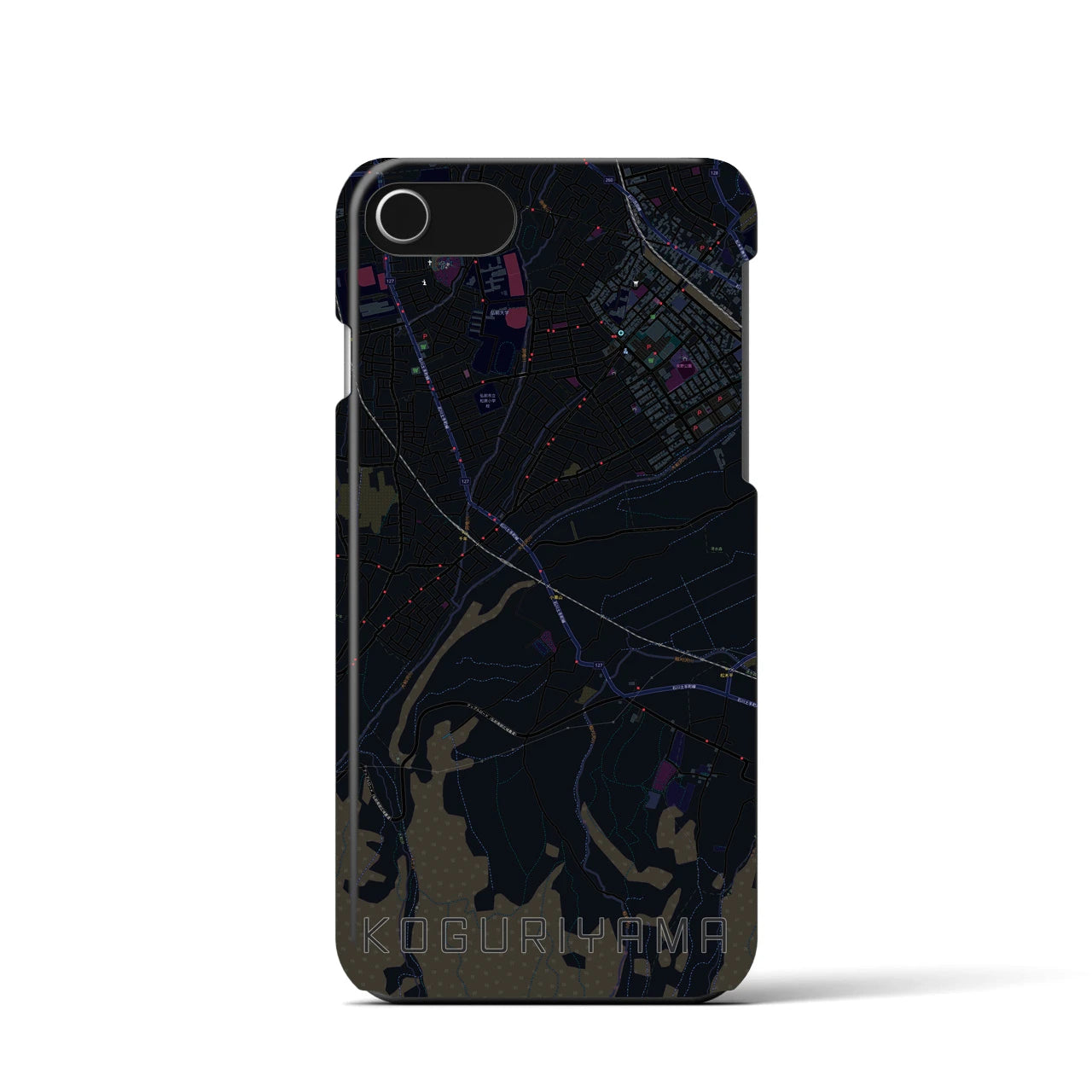 【小栗山】地図柄iPhoneケース（バックカバータイプ・ブラック）iPhone SE（第3 / 第2世代） / 8 / 7 / 6s / 6 用