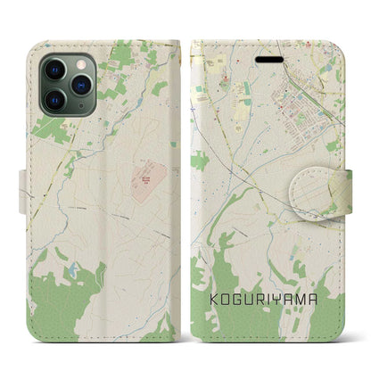 【小栗山（青森県）】地図柄iPhoneケース（手帳タイプ）ナチュラル・iPhone 11 Pro 用