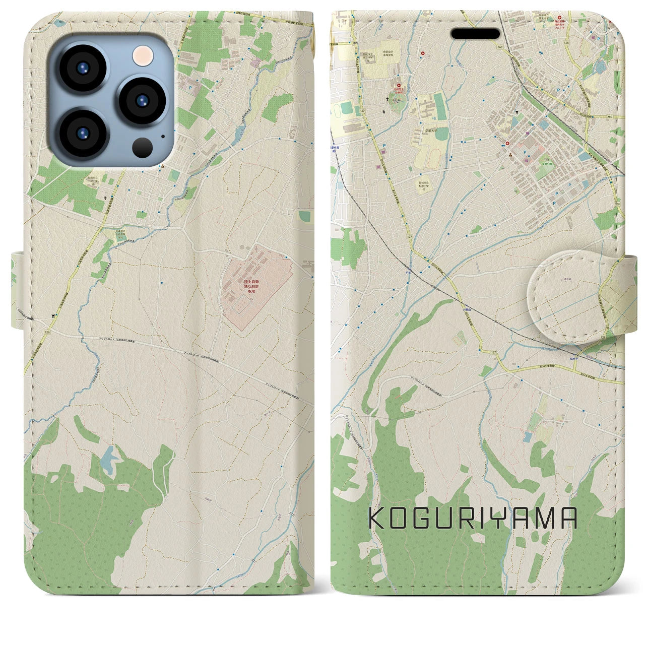 【小栗山】地図柄iPhoneケース（手帳両面タイプ・ナチュラル）iPhone 13 Pro Max 用