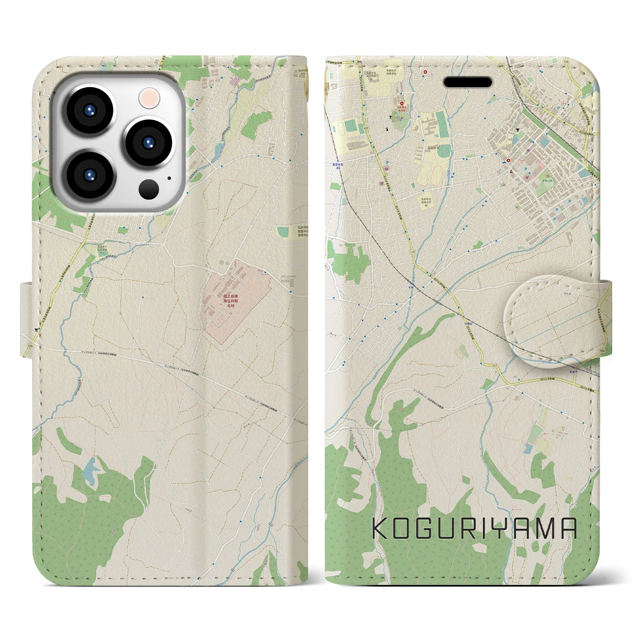 【小栗山】地図柄iPhoneケース（手帳両面タイプ・ナチュラル）iPhone 13 Pro 用