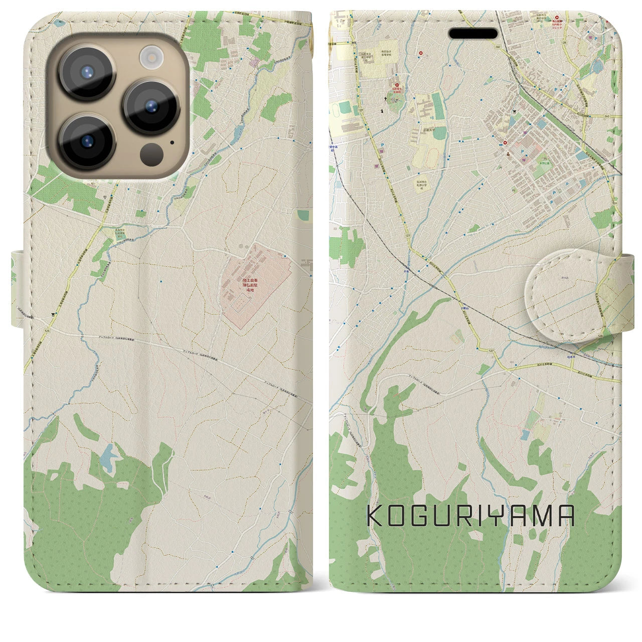 【小栗山】地図柄iPhoneケース（手帳両面タイプ・ナチュラル）iPhone 14 Pro Max 用
