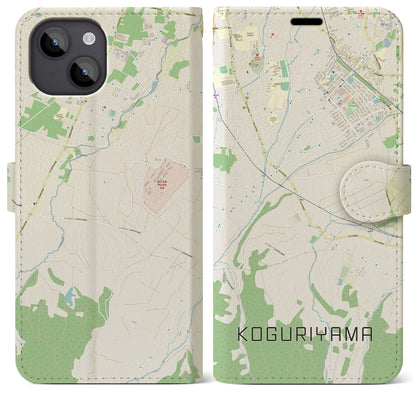 【小栗山（青森県）】地図柄iPhoneケース（手帳タイプ）ナチュラル・iPhone 14 Plus 用