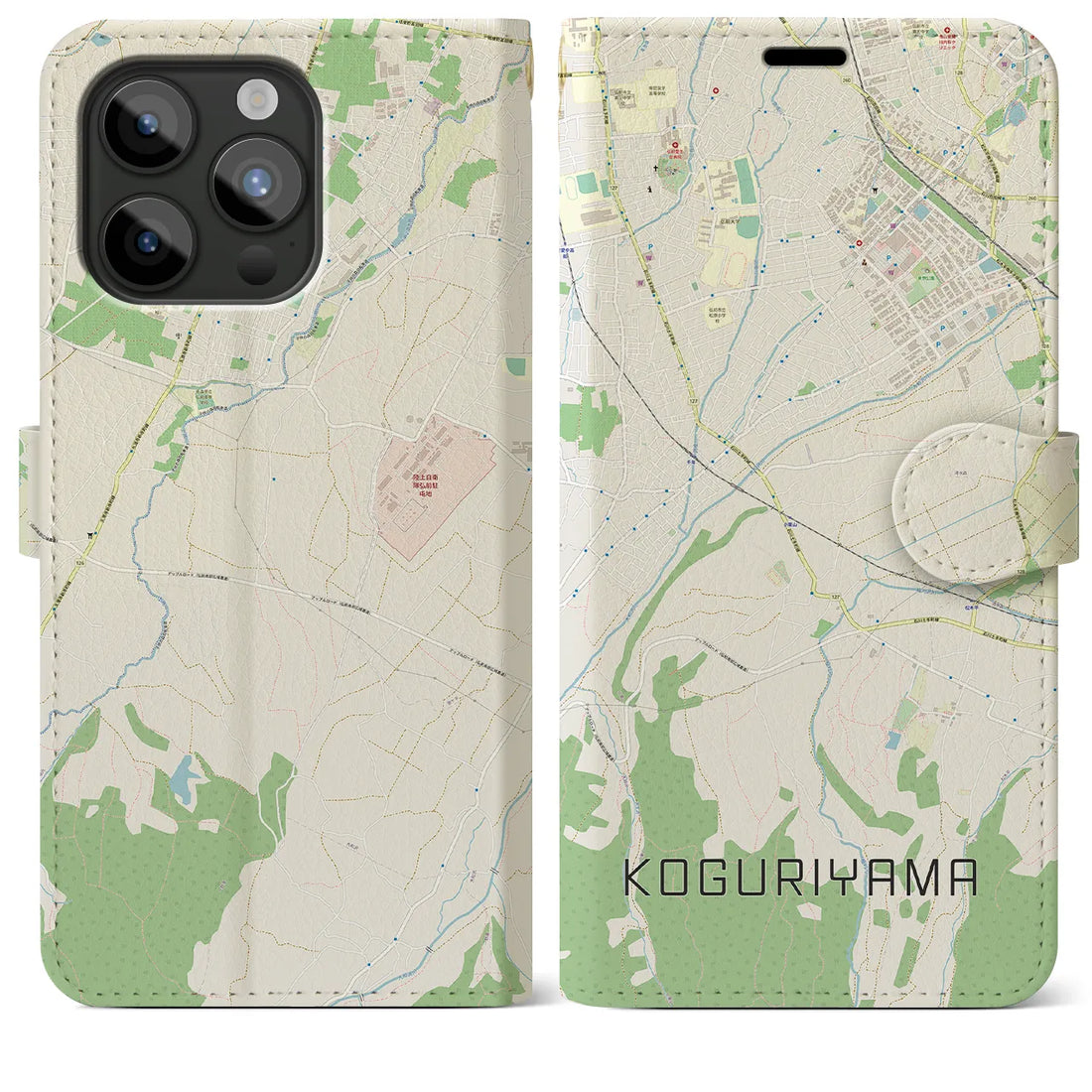 【小栗山】地図柄iPhoneケース（手帳両面タイプ・ナチュラル）iPhone 15 Pro Max 用