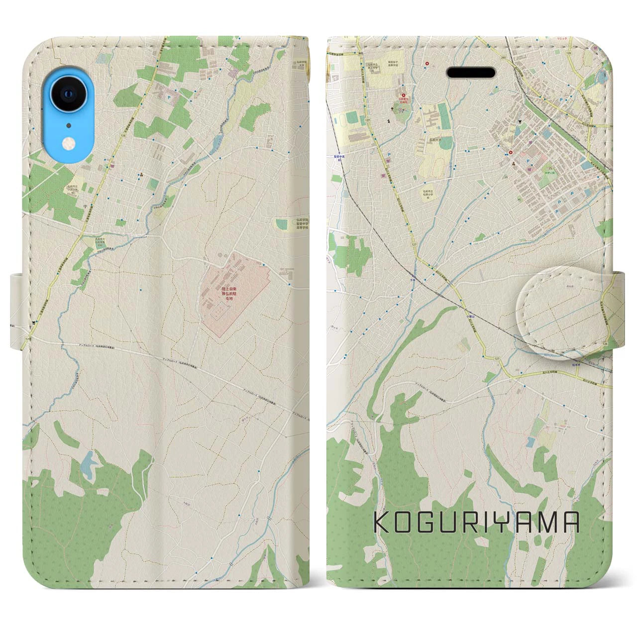 【小栗山】地図柄iPhoneケース（手帳両面タイプ・ナチュラル）iPhone XR 用