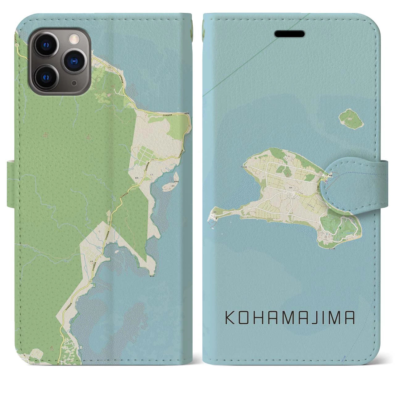 【小浜島】地図柄iPhoneケース（手帳両面タイプ・ナチュラル）iPhone 11 Pro Max 用