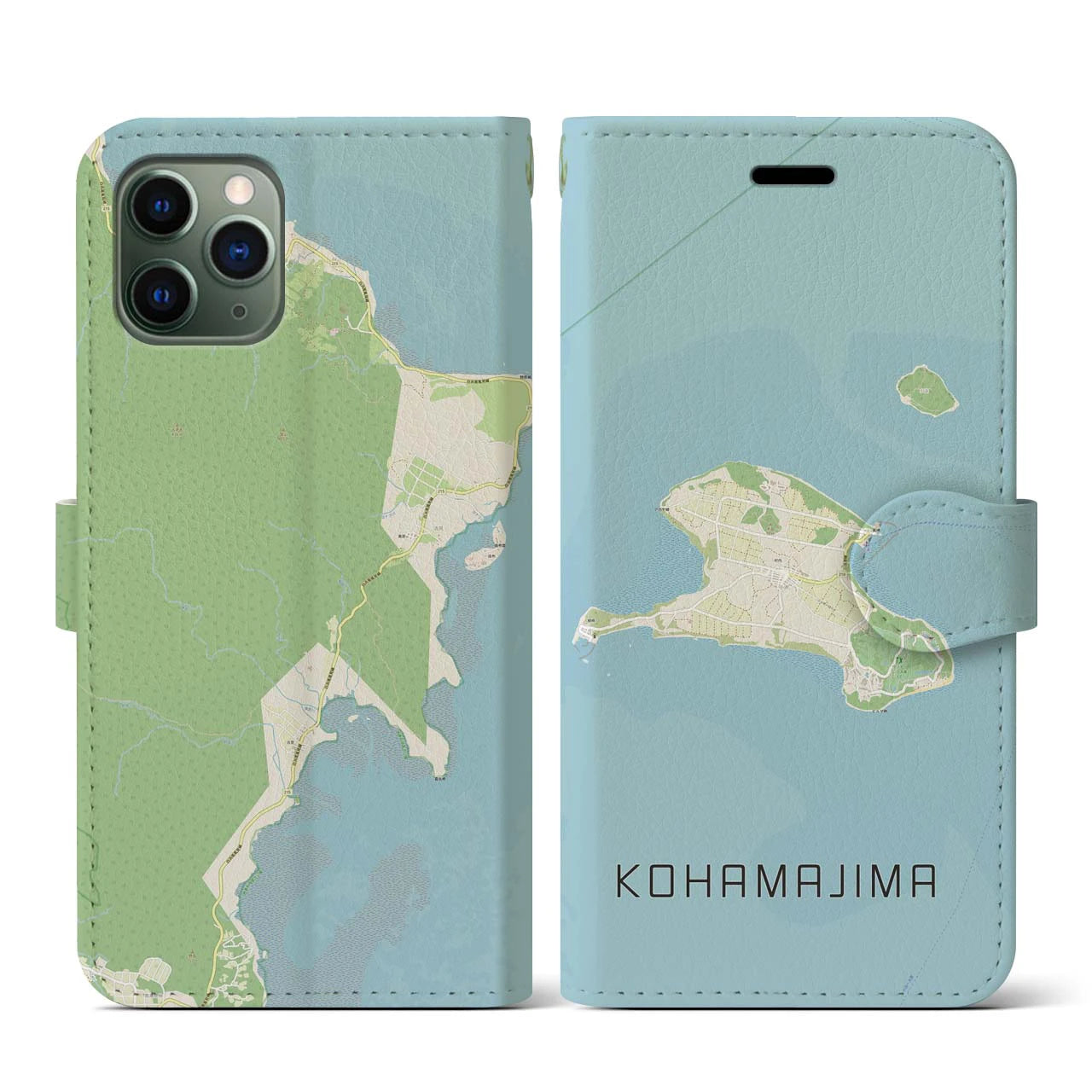 【小浜島】地図柄iPhoneケース（手帳両面タイプ・ナチュラル）iPhone 11 Pro 用