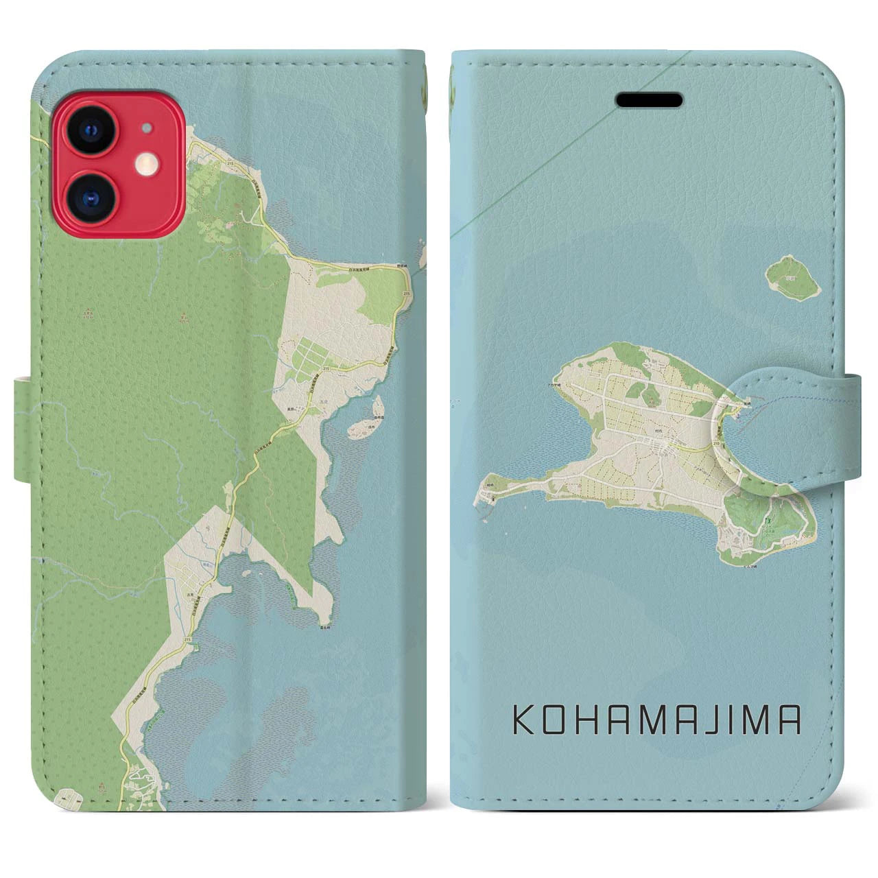 【小浜島】地図柄iPhoneケース（手帳両面タイプ・ナチュラル）iPhone 11 用