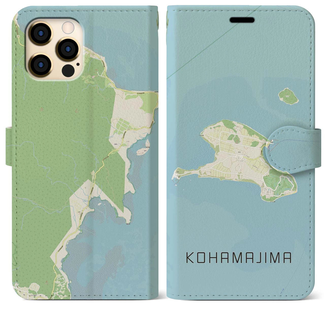 【小浜島】地図柄iPhoneケース（手帳両面タイプ・ナチュラル）iPhone 12 Pro Max 用