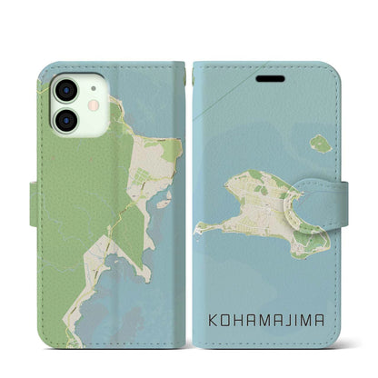 【小浜島（沖縄県）】地図柄iPhoneケース（手帳タイプ）ナチュラル・iPhone 12 mini 用