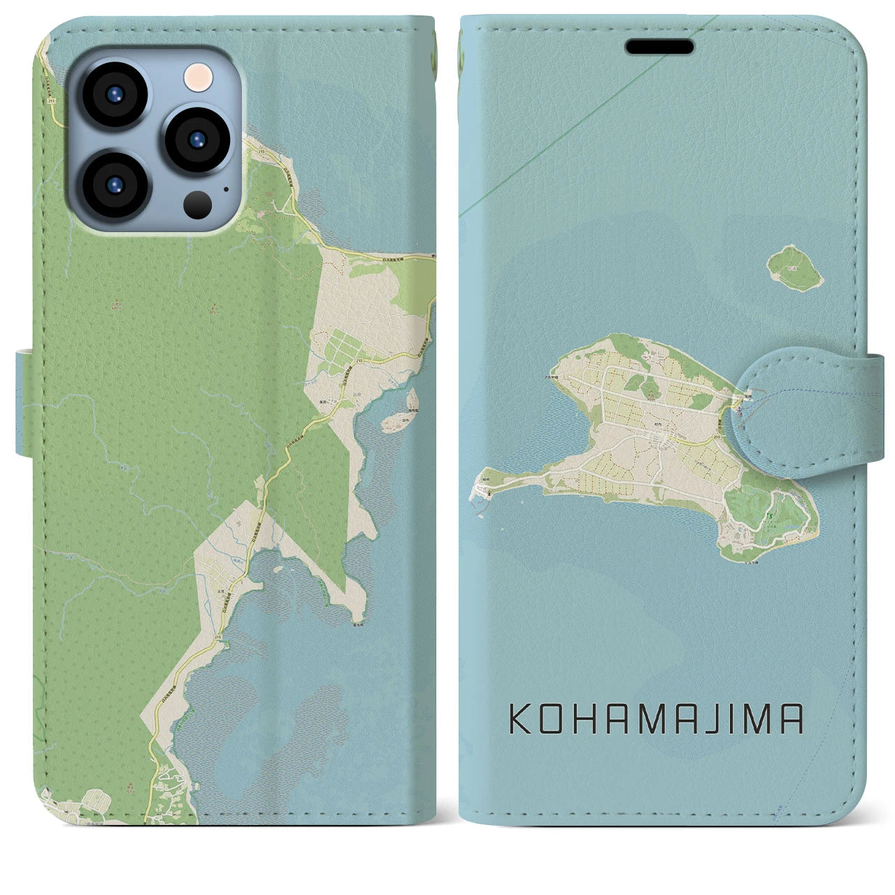 【小浜島】地図柄iPhoneケース（手帳両面タイプ・ナチュラル）iPhone 13 Pro Max 用