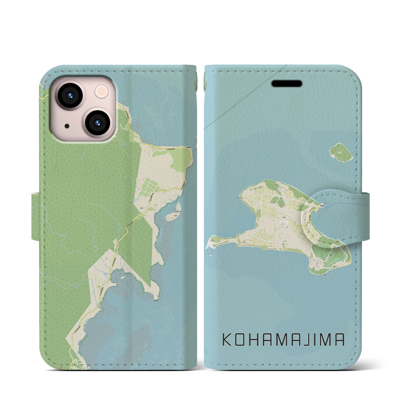 【小浜島】地図柄iPhoneケース（手帳両面タイプ・ナチュラル）iPhone 13 mini 用