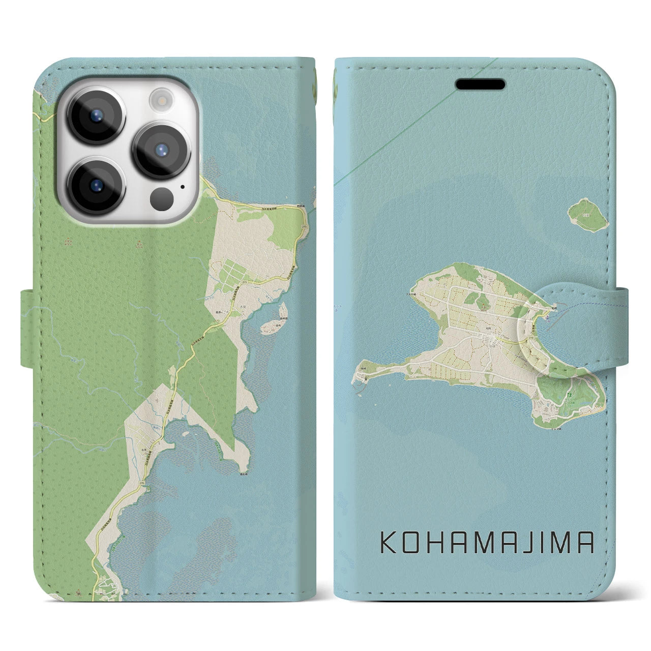 【小浜島】地図柄iPhoneケース（手帳両面タイプ・ナチュラル）iPhone 14 Pro 用