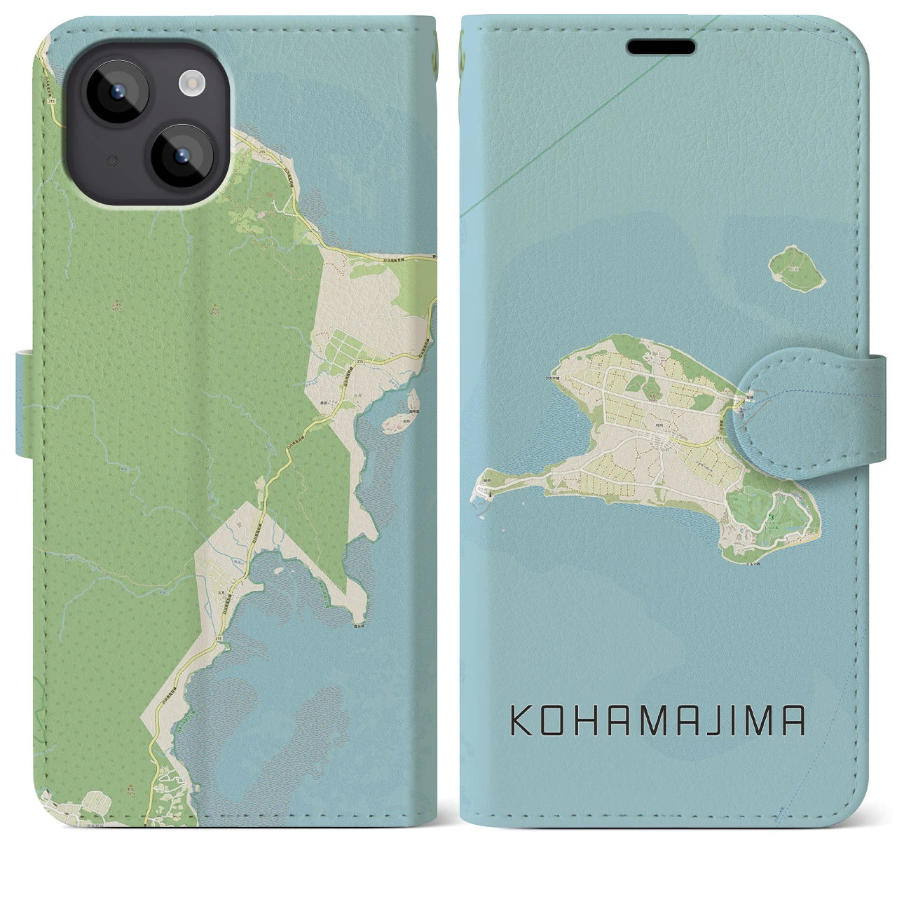 【小浜島】地図柄iPhoneケース（手帳両面タイプ・ナチュラル）iPhone 14 Plus 用