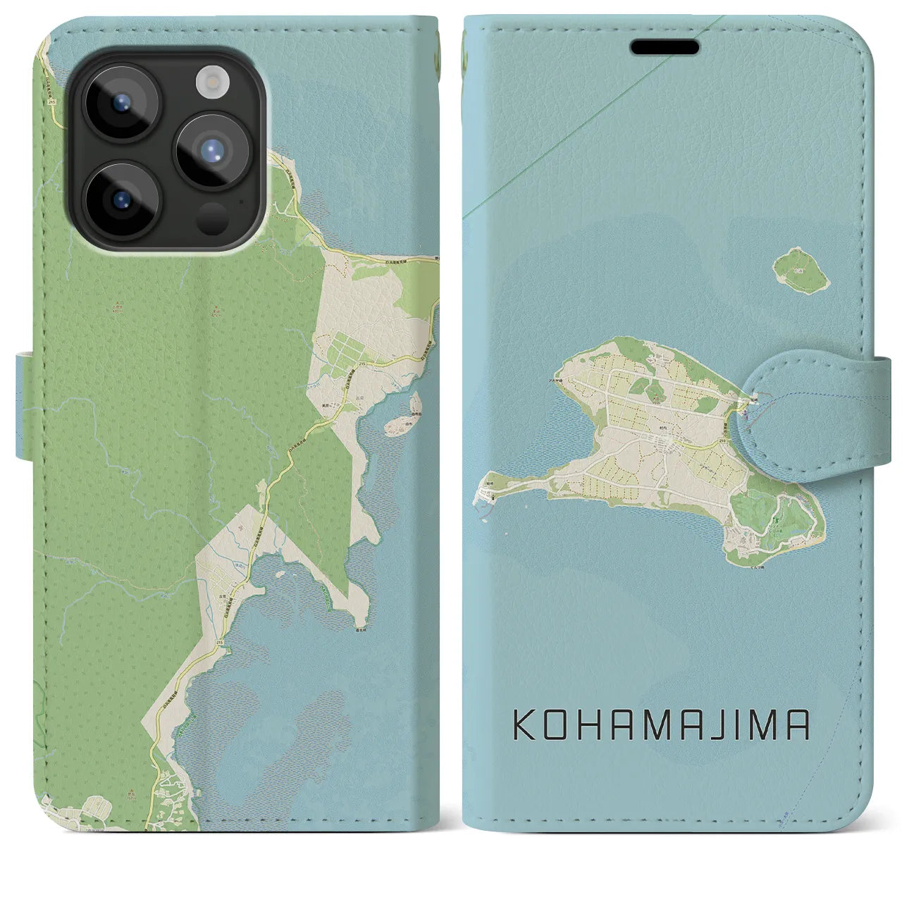 【小浜島】地図柄iPhoneケース（手帳両面タイプ・ナチュラル）iPhone 15 Pro Max 用