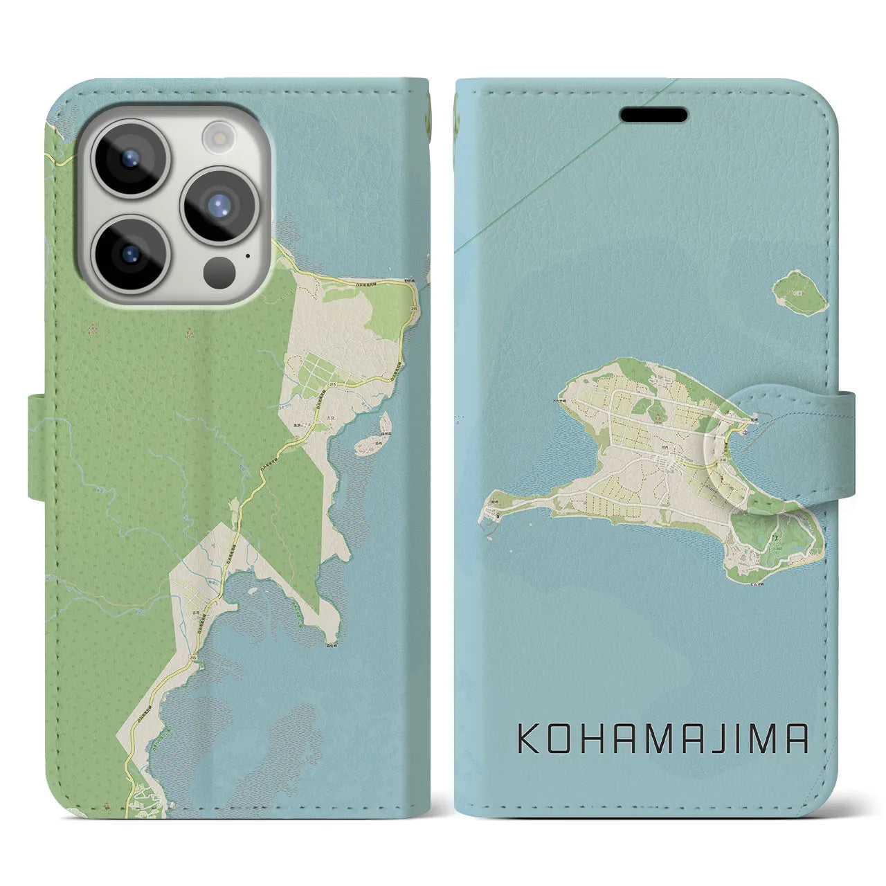 【小浜島】地図柄iPhoneケース（手帳両面タイプ・ナチュラル）iPhone 15 Pro 用