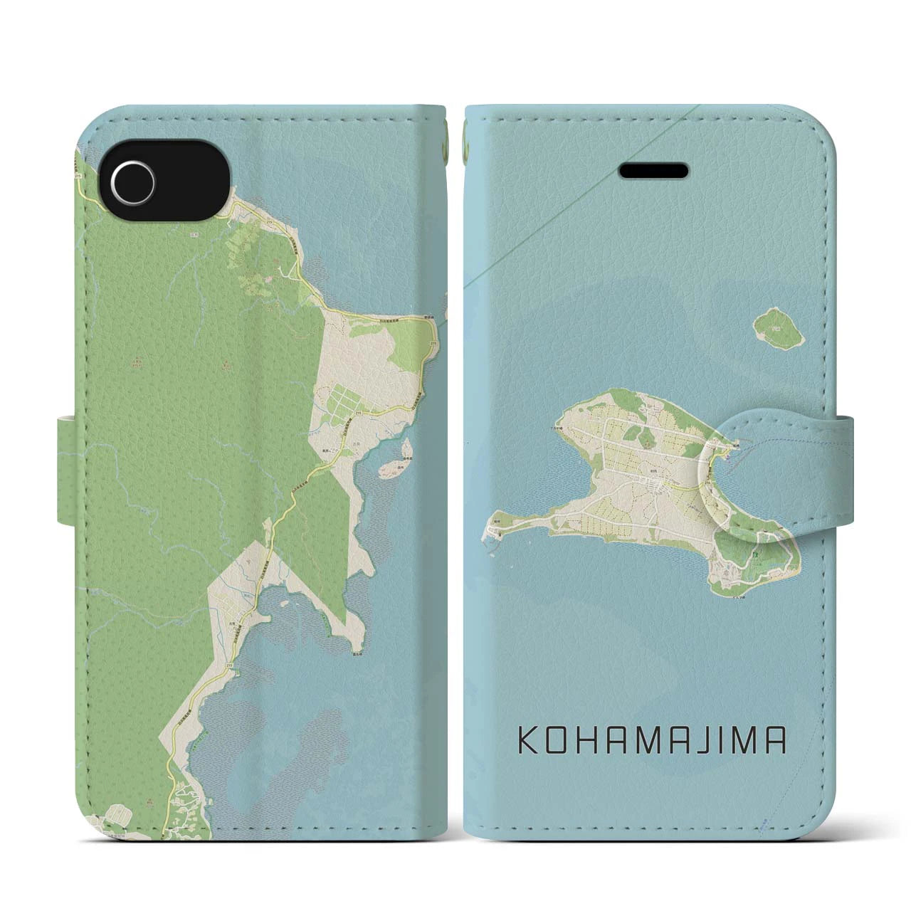 【小浜島】地図柄iPhoneケース（手帳両面タイプ・ナチュラル）iPhone SE（第3 / 第2世代） / 8 / 7 / 6s / 6 用