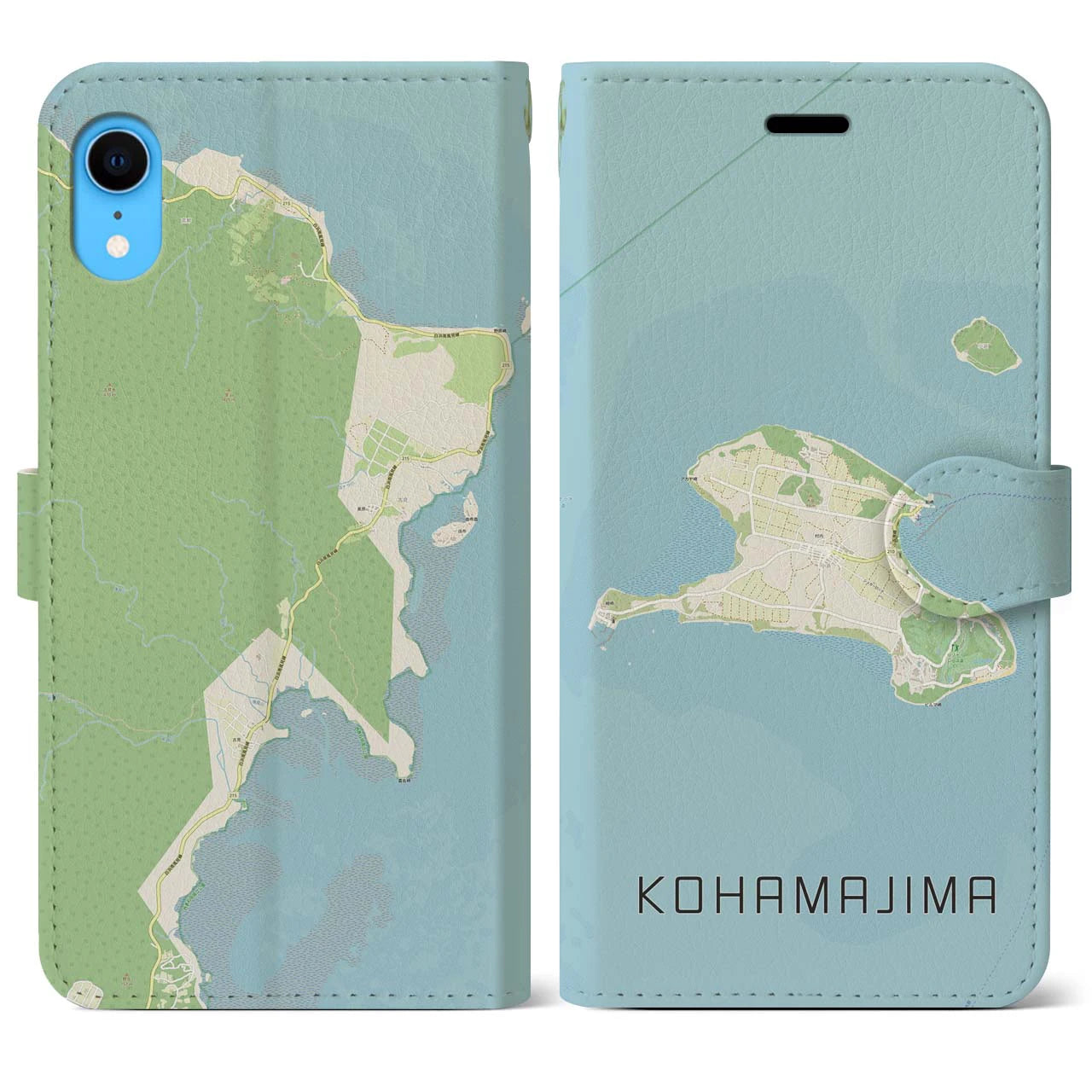 【小浜島】地図柄iPhoneケース（手帳両面タイプ・ナチュラル）iPhone XR 用