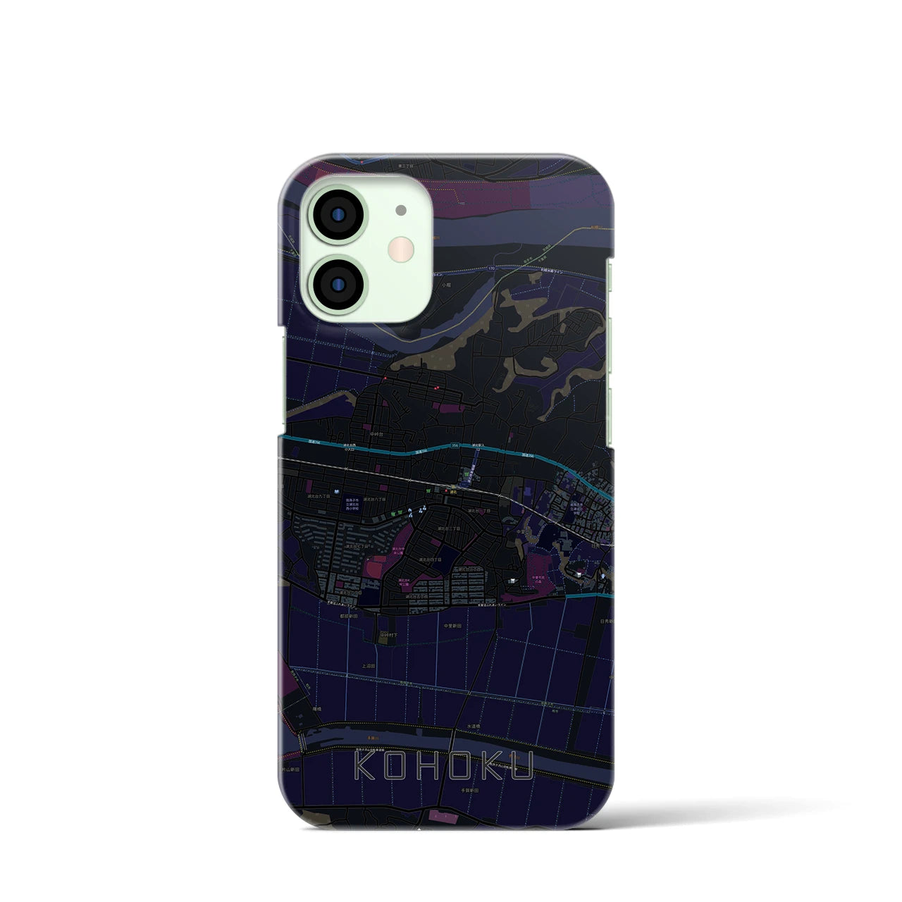 【湖北】地図柄iPhoneケース（バックカバータイプ・ブラック）iPhone 12 mini 用