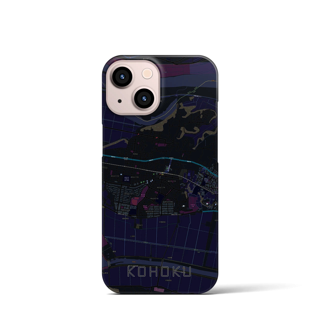 【湖北】地図柄iPhoneケース（バックカバータイプ・ブラック）iPhone 13 mini 用