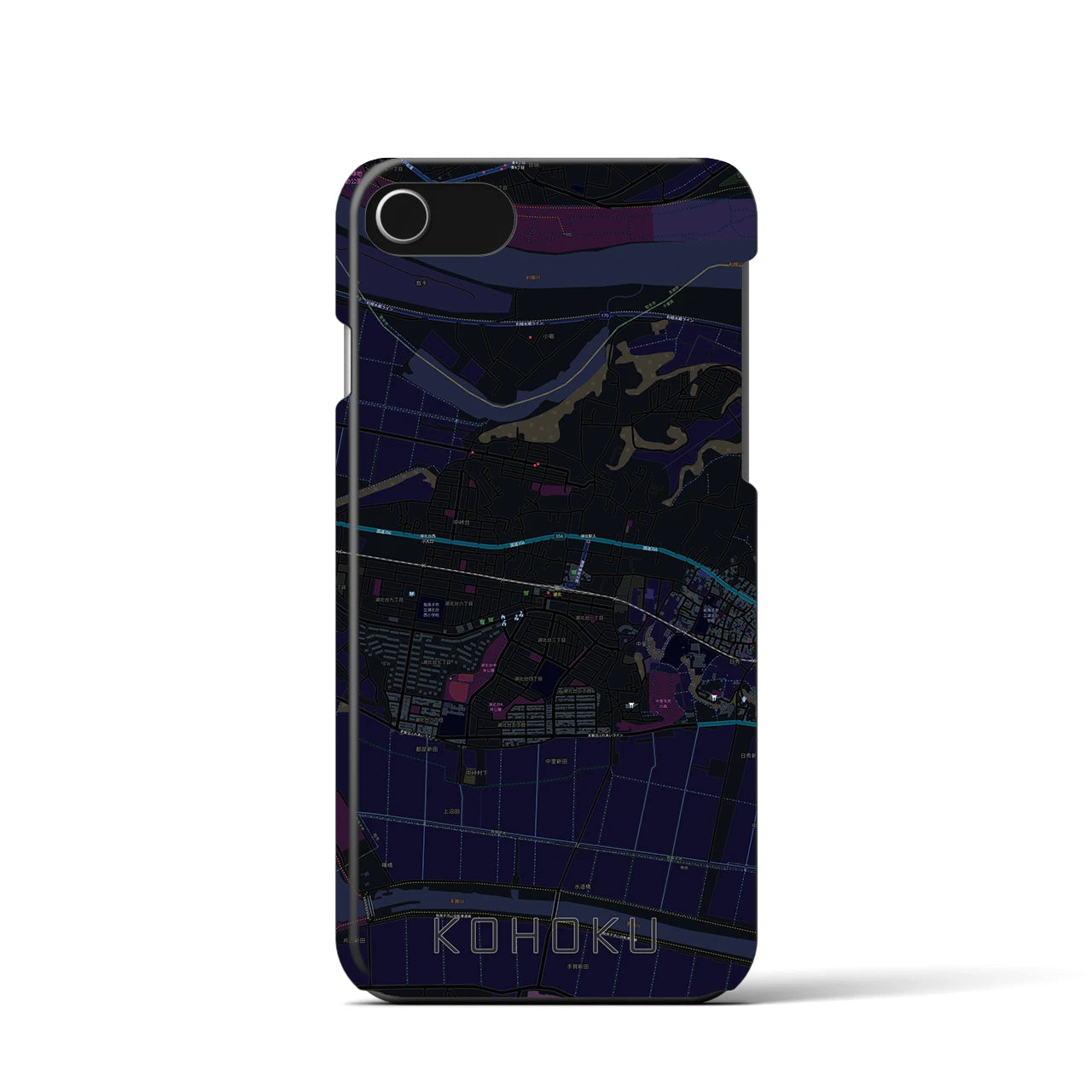 【湖北】地図柄iPhoneケース（バックカバータイプ・ブラック）iPhone SE（第3 / 第2世代） / 8 / 7 / 6s / 6 用