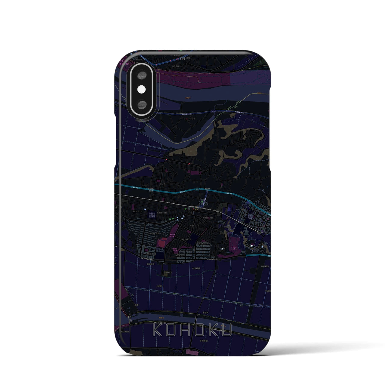 【湖北】地図柄iPhoneケース（バックカバータイプ・ブラック）iPhone XS / X 用