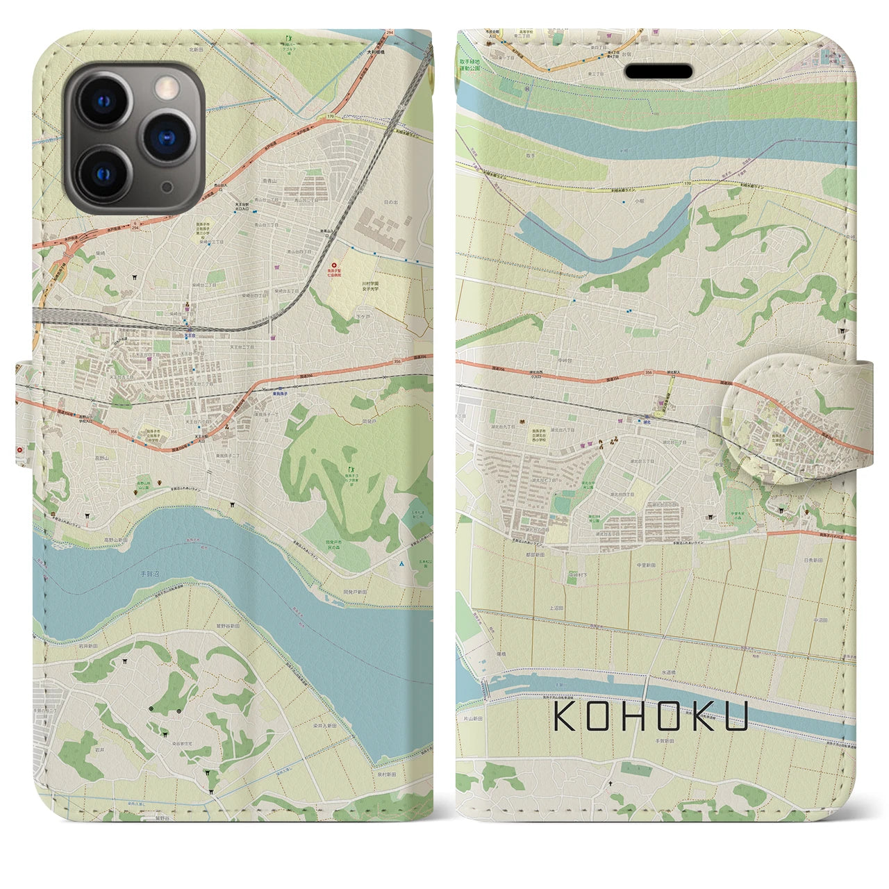 【湖北】地図柄iPhoneケース（手帳両面タイプ・ナチュラル）iPhone 11 Pro Max 用