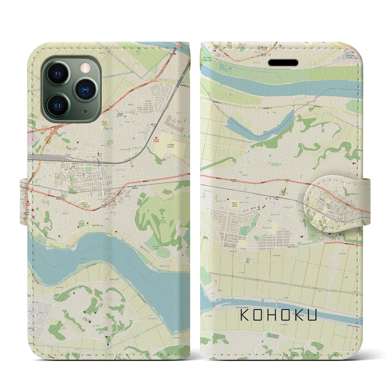 【湖北】地図柄iPhoneケース（手帳両面タイプ・ナチュラル）iPhone 11 Pro 用