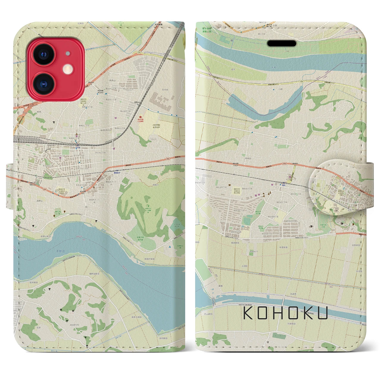 【湖北】地図柄iPhoneケース（手帳両面タイプ・ナチュラル）iPhone 11 用