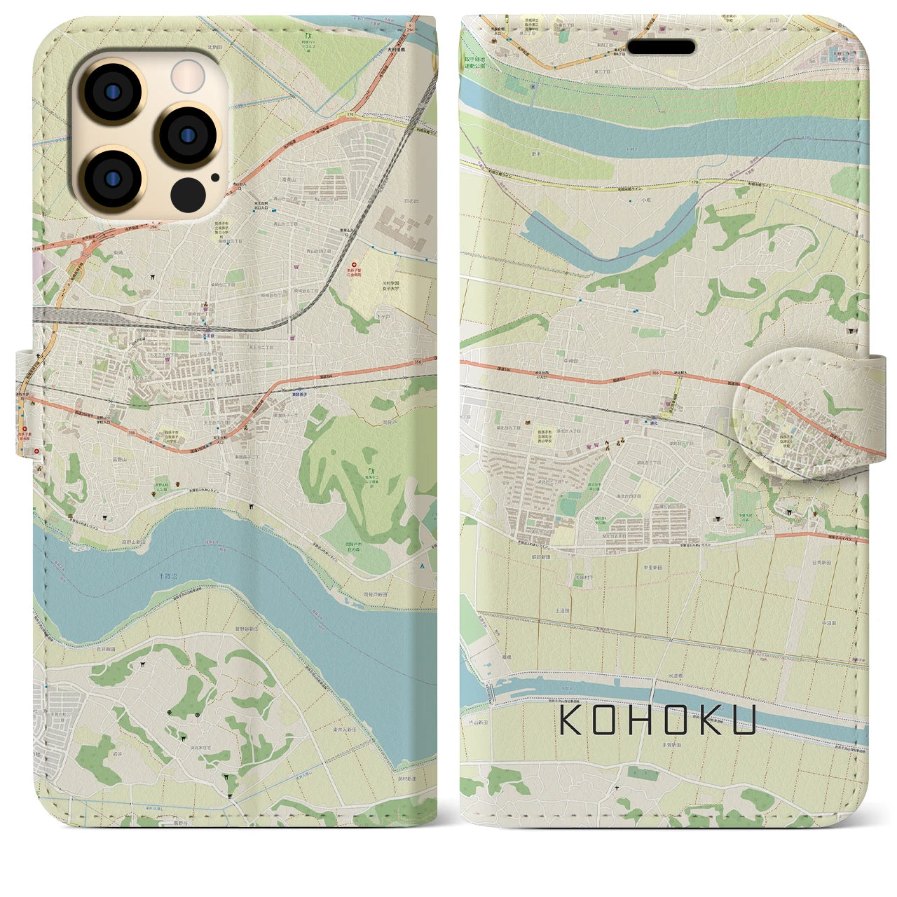 【湖北】地図柄iPhoneケース（手帳両面タイプ・ナチュラル）iPhone 12 Pro Max 用