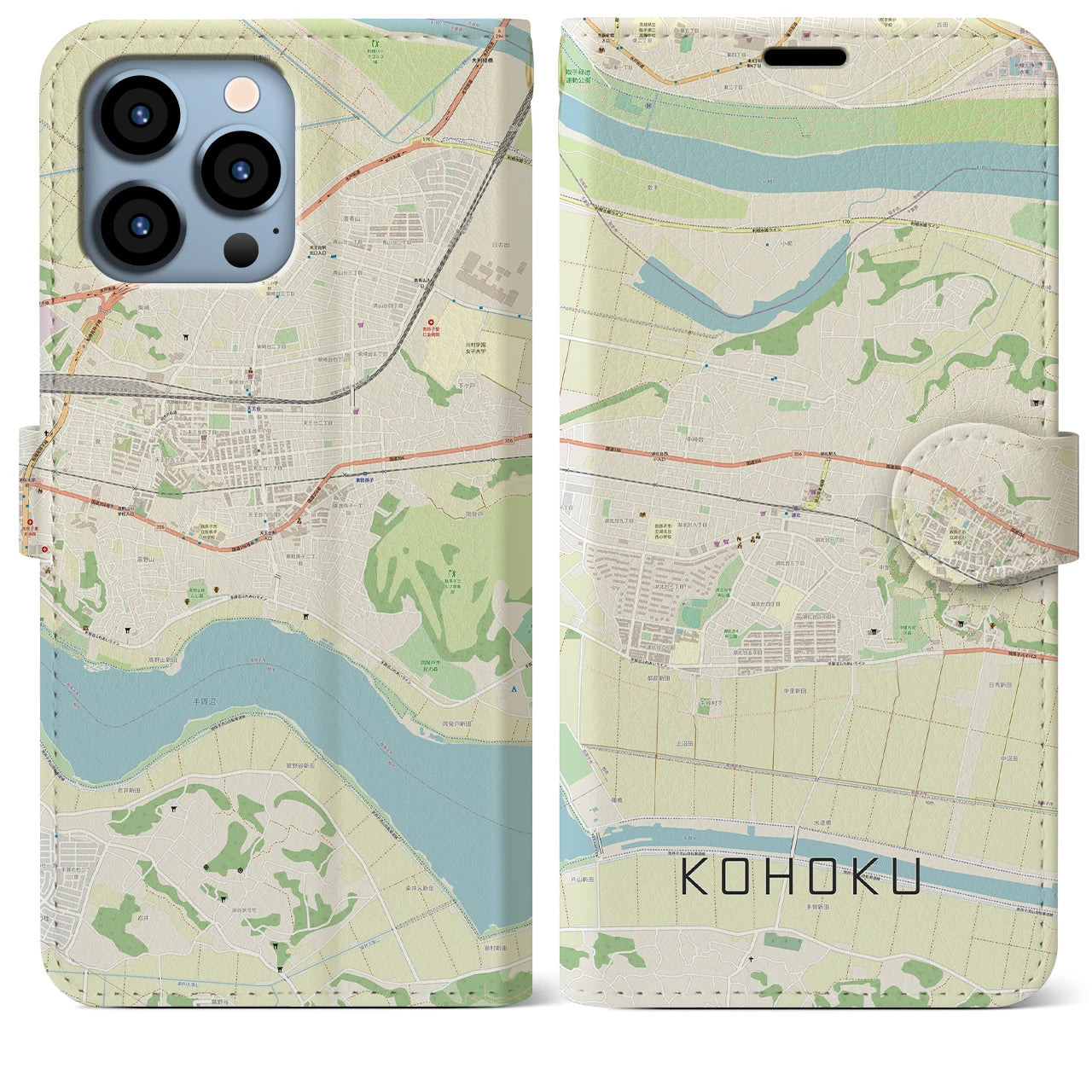 【湖北】地図柄iPhoneケース（手帳両面タイプ・ナチュラル）iPhone 13 Pro Max 用