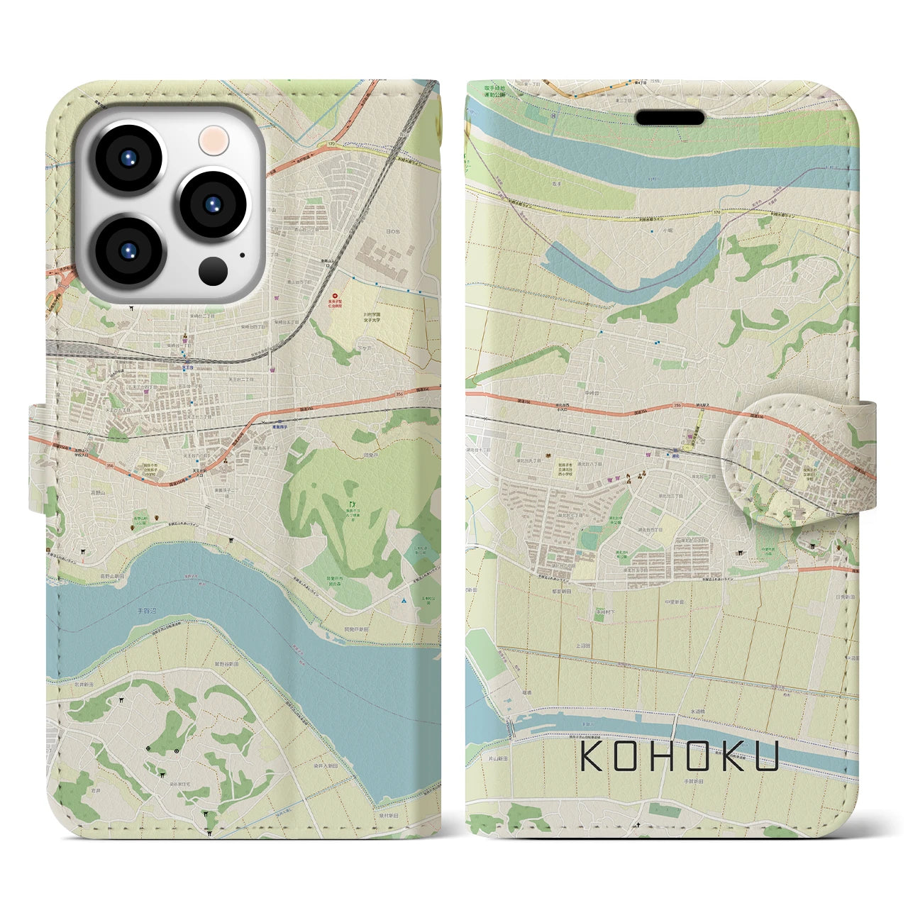 【湖北】地図柄iPhoneケース（手帳両面タイプ・ナチュラル）iPhone 13 Pro 用