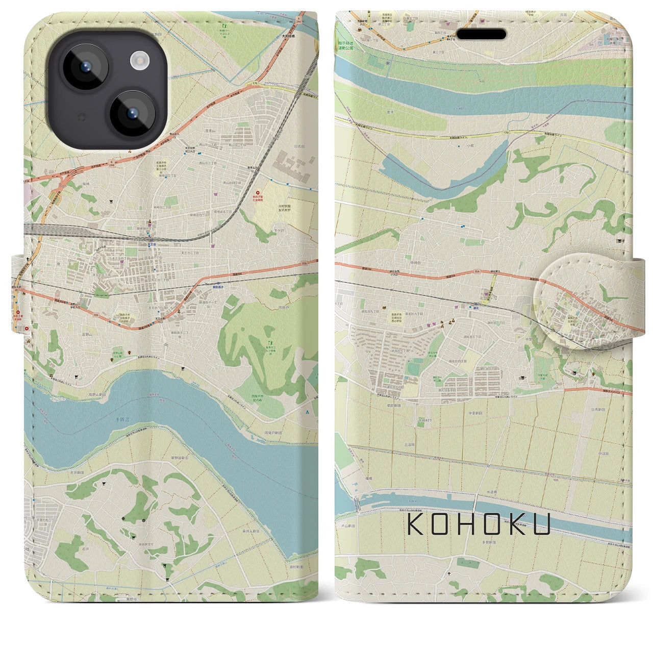 【湖北】地図柄iPhoneケース（手帳両面タイプ・ナチュラル）iPhone 14 Plus 用