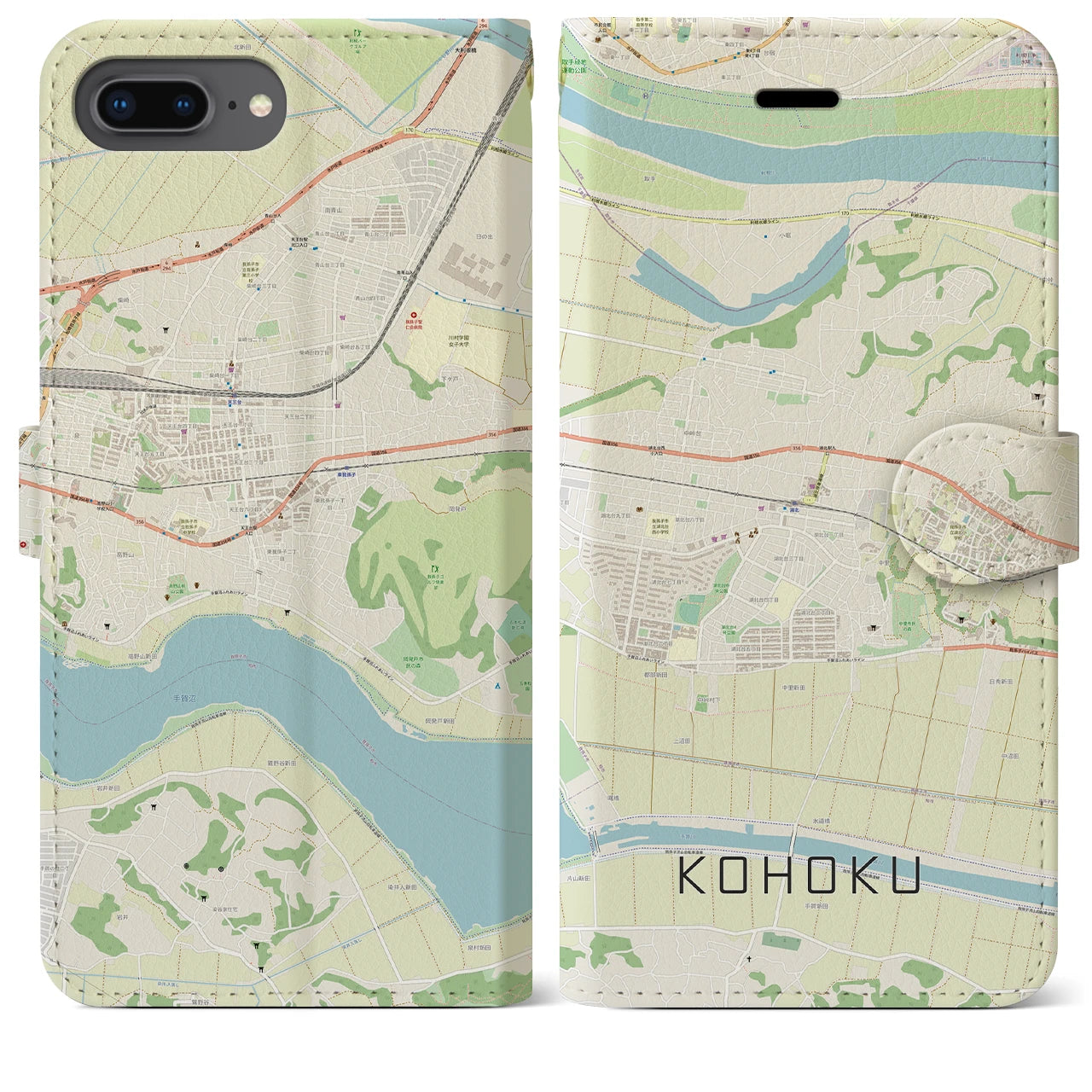 【湖北】地図柄iPhoneケース（手帳両面タイプ・ナチュラル）iPhone 8Plus /7Plus / 6sPlus / 6Plus 用