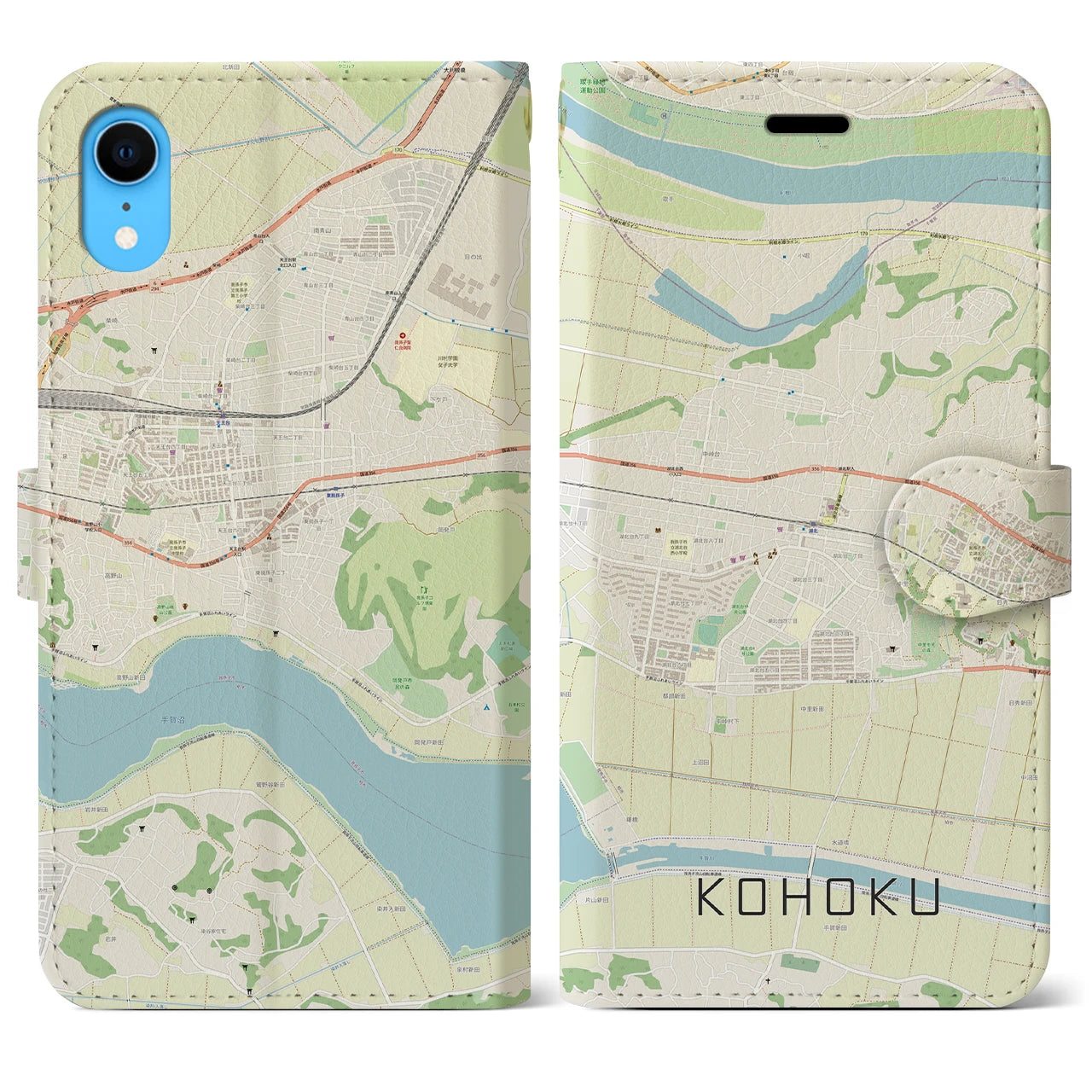 【湖北】地図柄iPhoneケース（手帳両面タイプ・ナチュラル）iPhone XR 用
