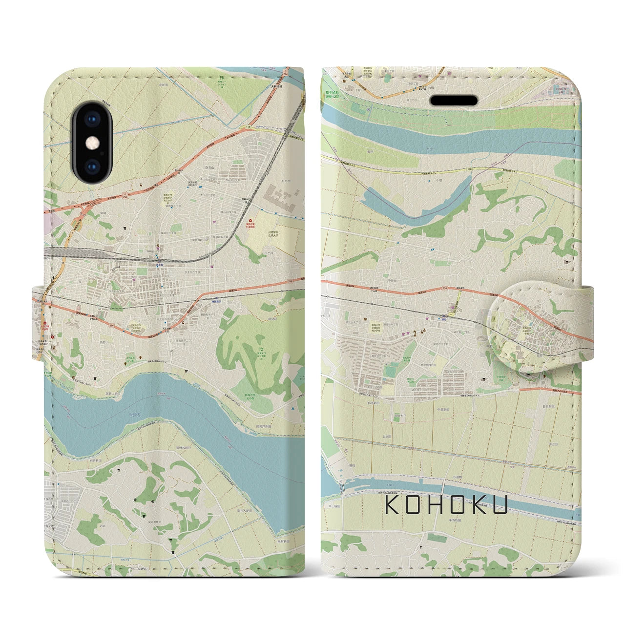【湖北】地図柄iPhoneケース（手帳両面タイプ・ナチュラル）iPhone XS / X 用