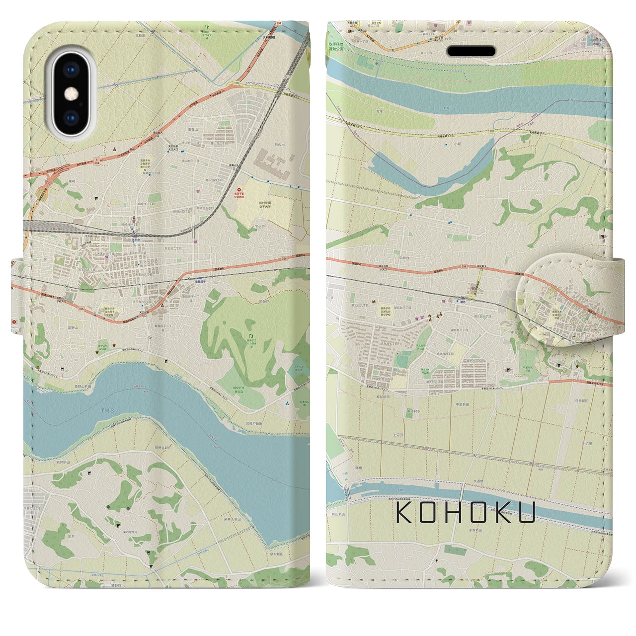 【湖北】地図柄iPhoneケース（手帳両面タイプ・ナチュラル）iPhone XS Max 用