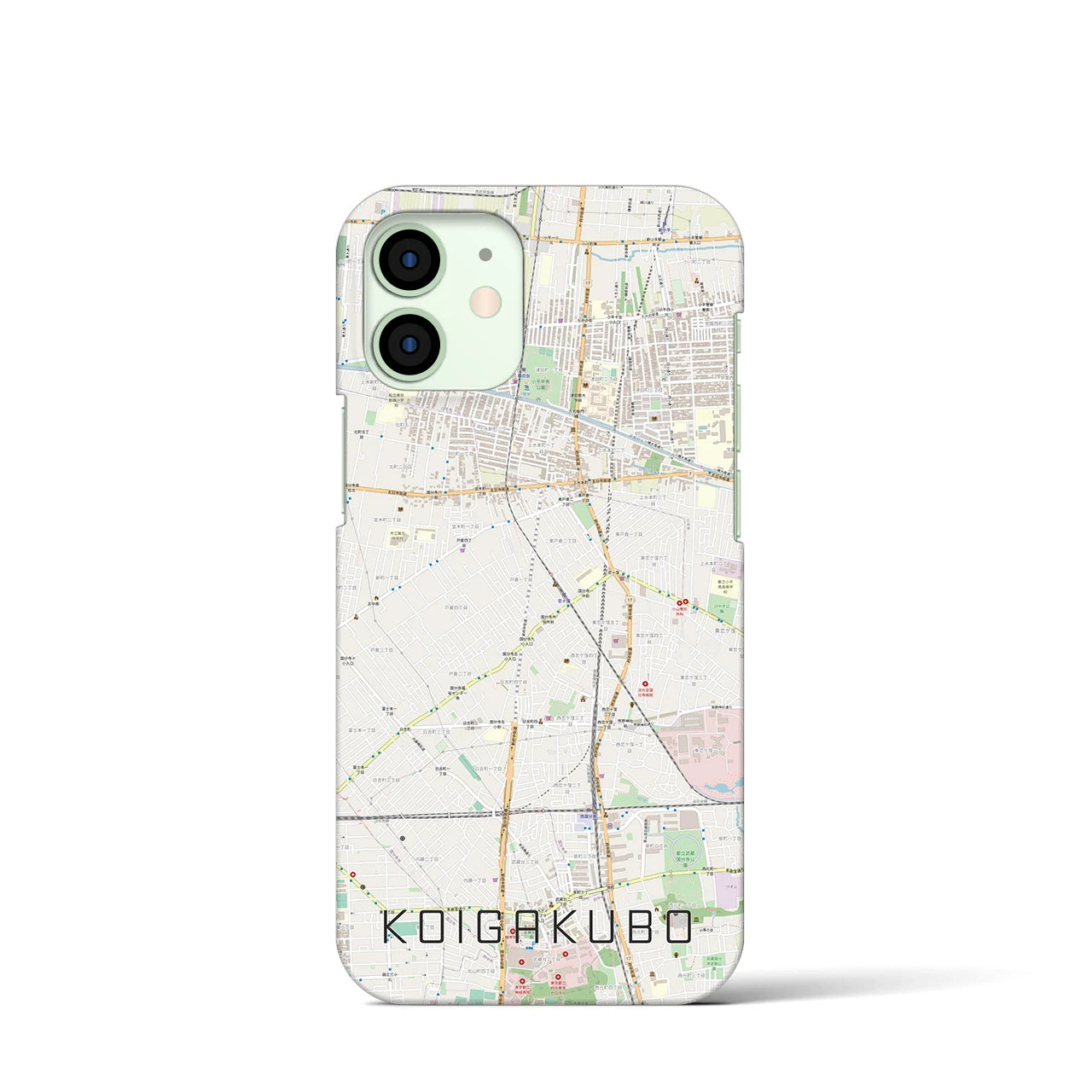 【恋ヶ窪】地図柄iPhoneケース（バックカバータイプ・ナチュラル）iPhone 12 mini 用