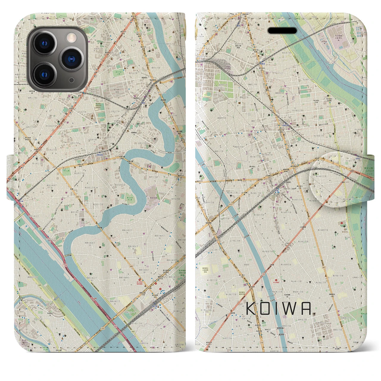 【小岩】地図柄iPhoneケース（手帳両面タイプ・ナチュラル）iPhone 11 Pro Max 用