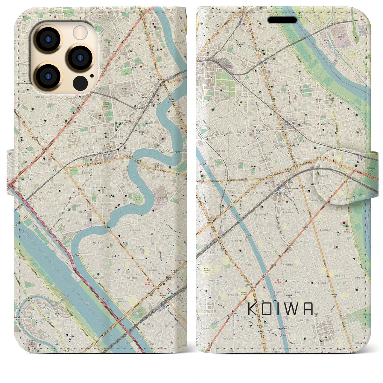 【小岩】地図柄iPhoneケース（手帳両面タイプ・ナチュラル）iPhone 12 Pro Max 用