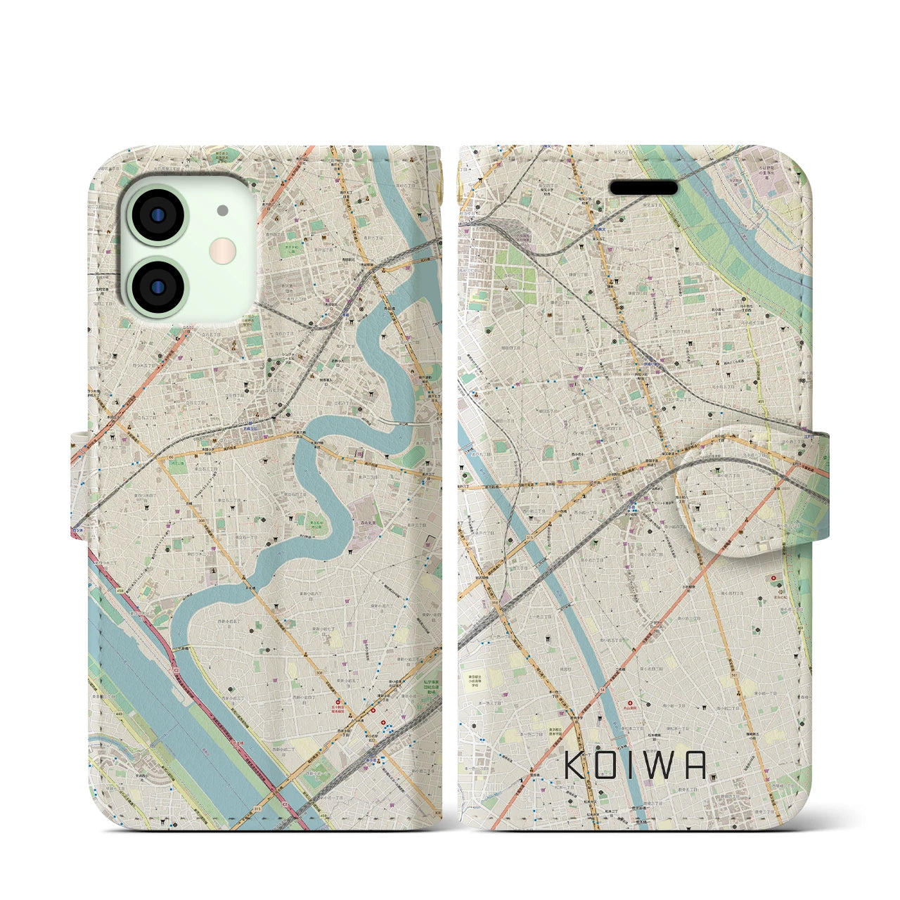 【小岩】地図柄iPhoneケース（手帳両面タイプ・ナチュラル）iPhone 12 mini 用