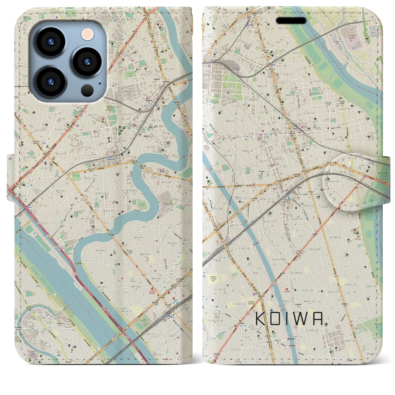 【小岩】地図柄iPhoneケース（手帳両面タイプ・ナチュラル）iPhone 13 Pro Max 用