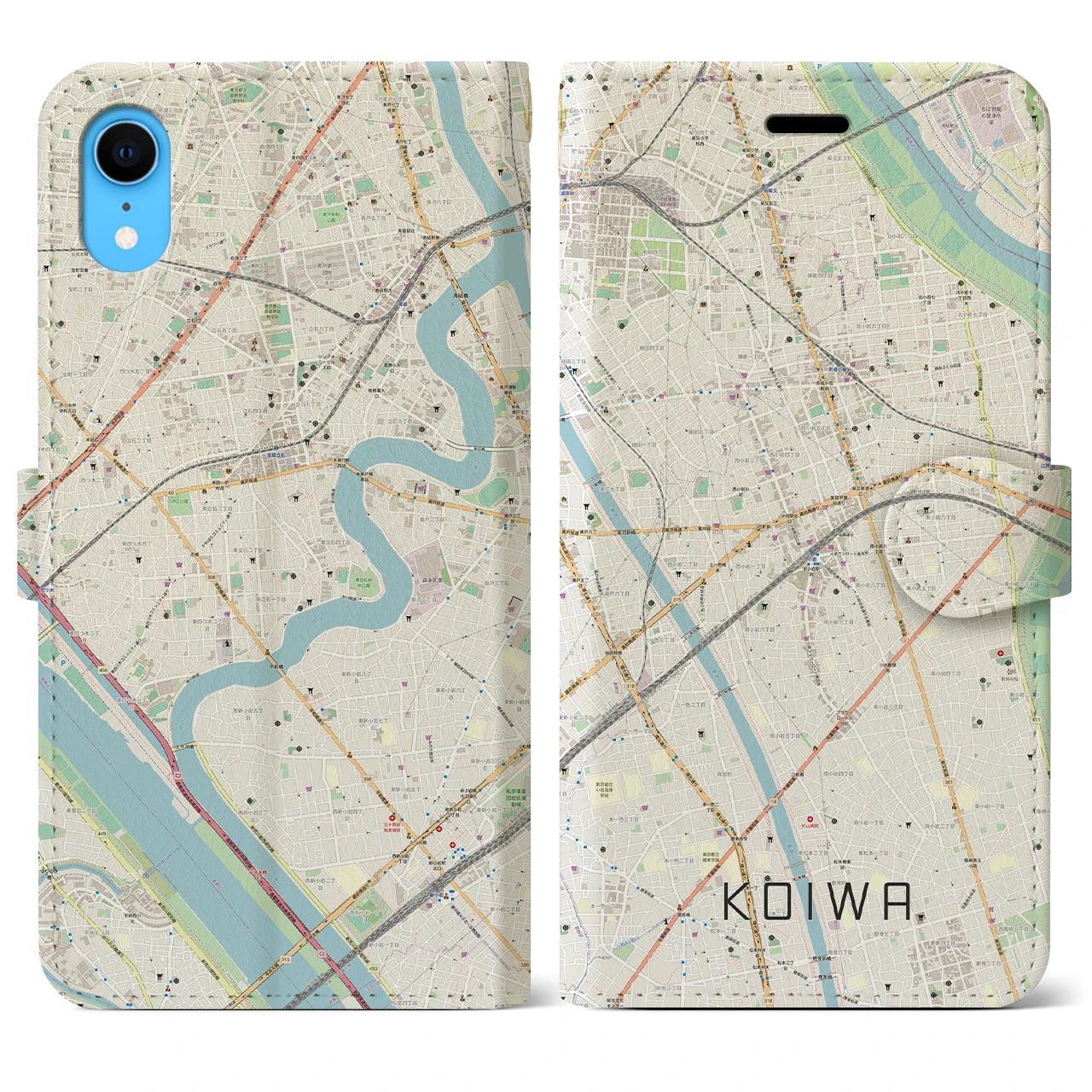 【小岩】地図柄iPhoneケース（手帳両面タイプ・ナチュラル）iPhone XR 用