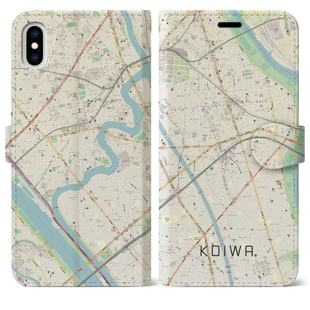 【小岩】地図柄iPhoneケース（手帳両面タイプ・ナチュラル）iPhone XS Max 用