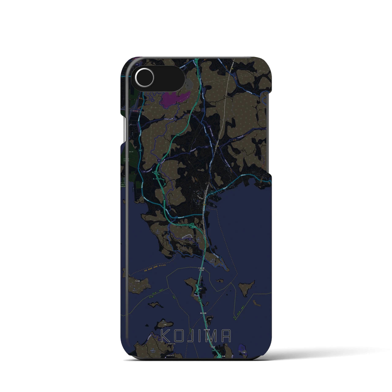 【児島】地図柄iPhoneケース（バックカバータイプ・ブラック）iPhone SE（第3 / 第2世代） / 8 / 7 / 6s / 6 用