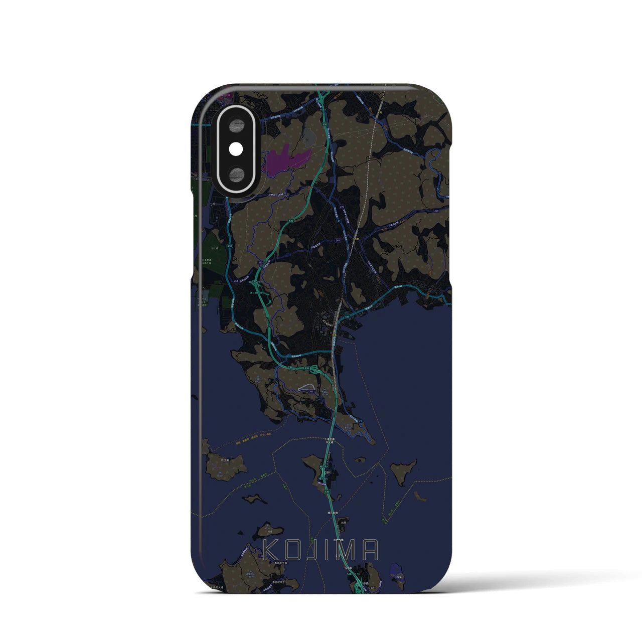 【児島】地図柄iPhoneケース（バックカバータイプ・ブラック）iPhone XS / X 用
