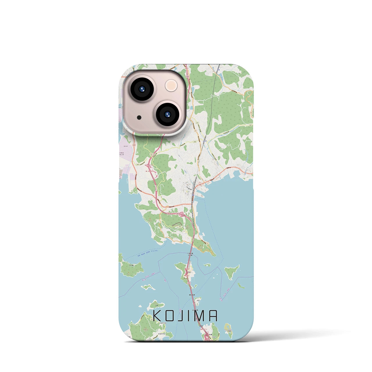 【児島】地図柄iPhoneケース（バックカバータイプ・ナチュラル）iPhone 13 mini 用