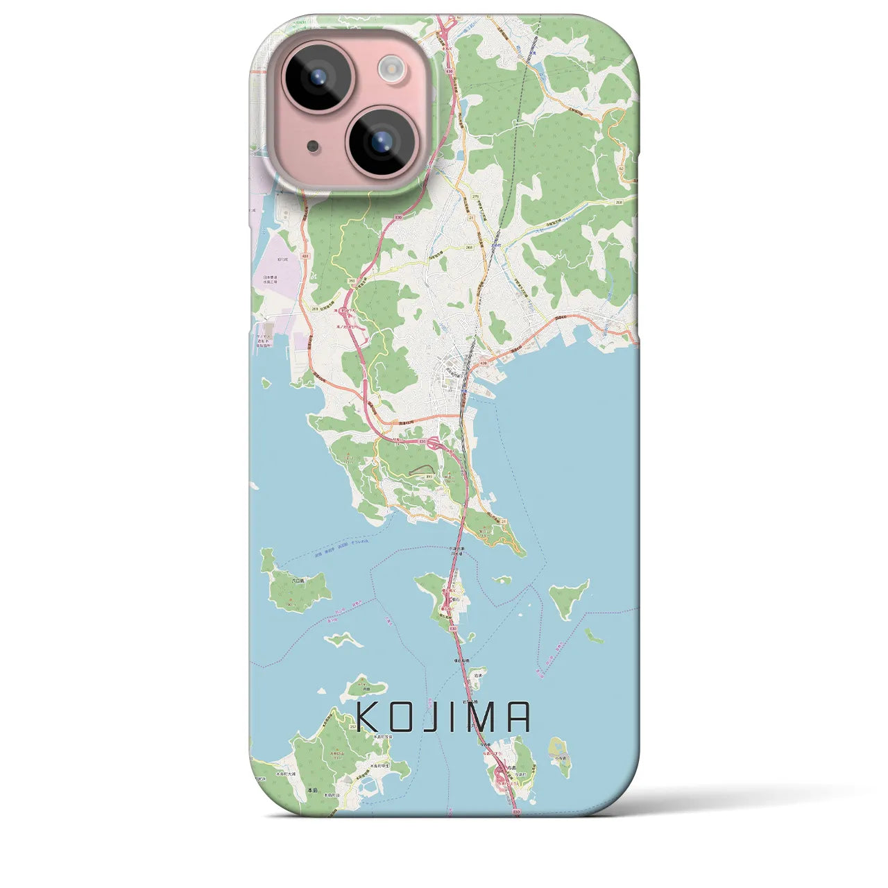 【児島】地図柄iPhoneケース（バックカバータイプ・ナチュラル）iPhone 15 Plus 用