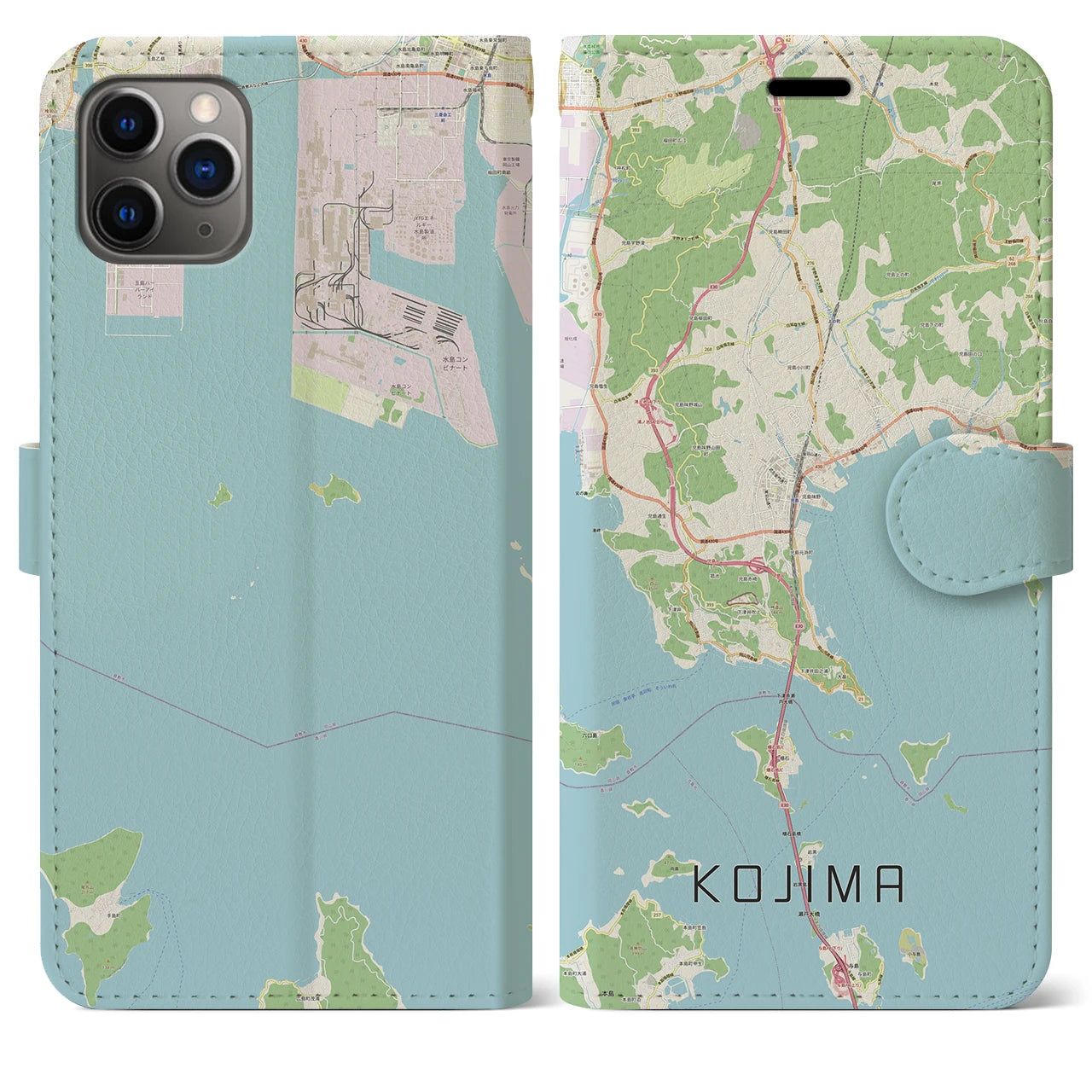 【児島】地図柄iPhoneケース（手帳両面タイプ・ナチュラル）iPhone 11 Pro Max 用