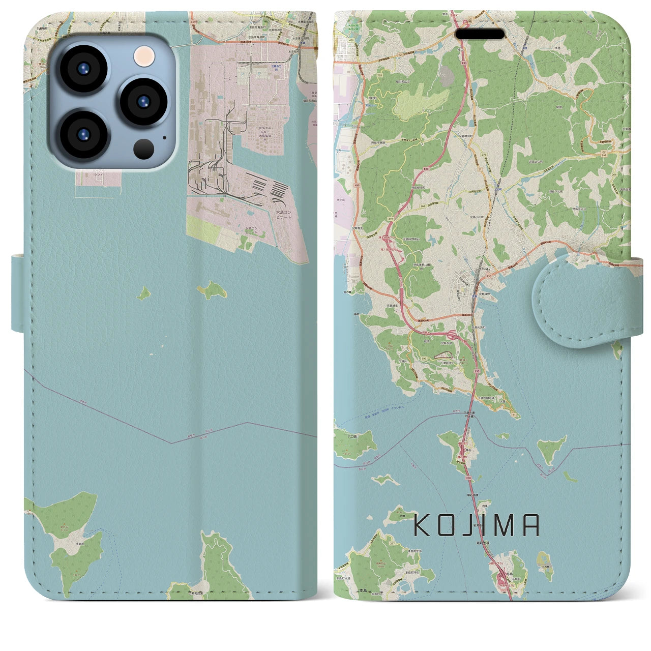 【児島】地図柄iPhoneケース（手帳両面タイプ・ナチュラル）iPhone 13 Pro Max 用